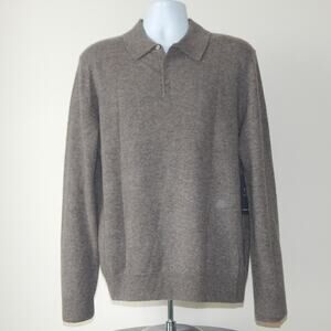 NWT Christian Lacroix Paris CASHMERE Polo Sweater Collar Neck Taupe Men's LARGE
